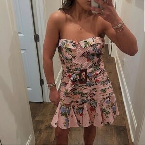 HEMANT & NANDITA Pink Floral Strapless Mini Dress